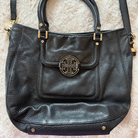 Tory Burch Black Leather Amanda Satchel Cross Body Tote Bag - Picture 1 of 11
